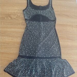 NWOT Banjul Black Mini Dress with Silver Polka Dots